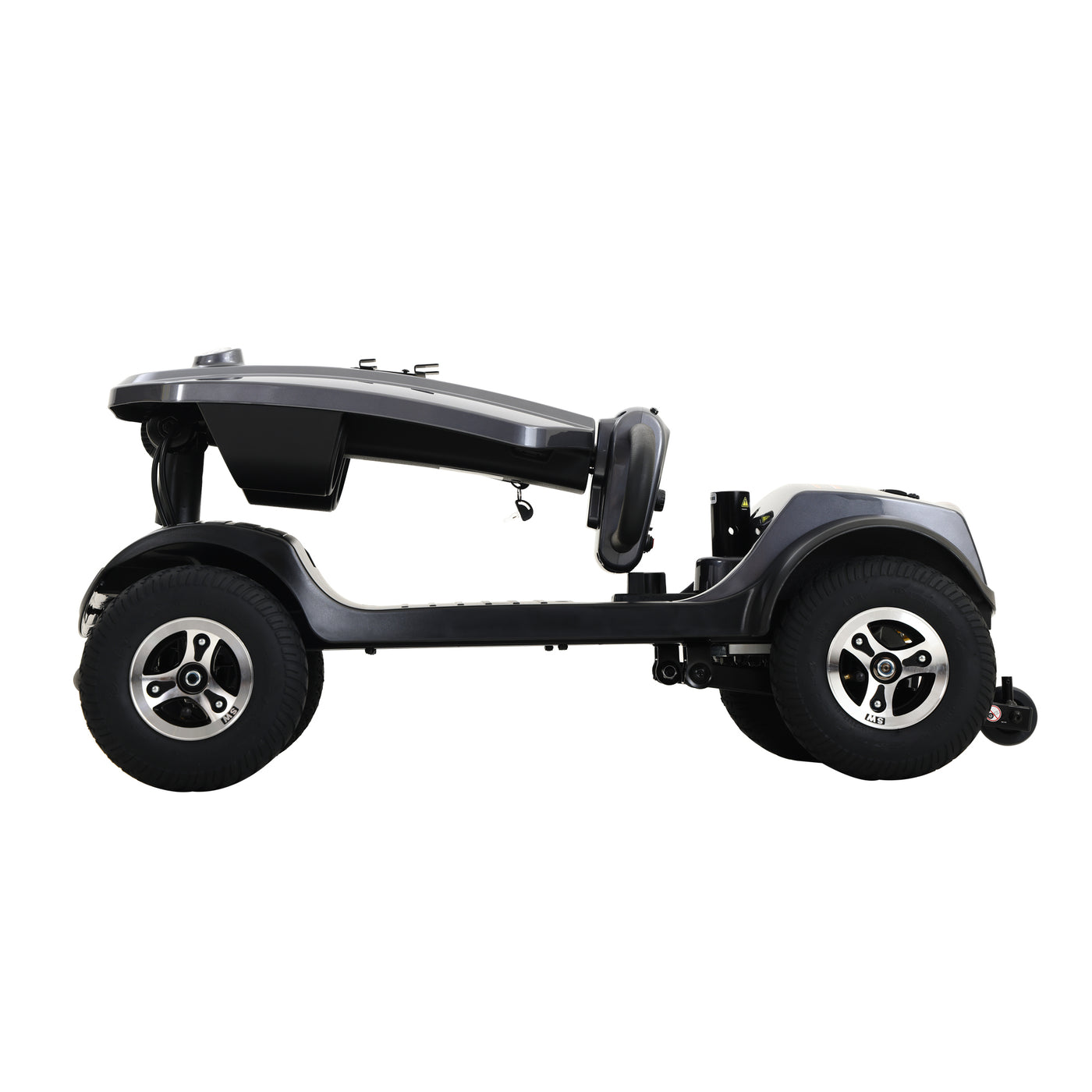 Mobility Scooter Base Frame Iron Gray LED Lights Anti-Tip Wheels