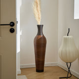 Hand-Woven PVC Rattan Floor Vase, 39 Inch Tall Black Gray Decorative Vase