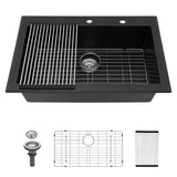 Quartz Kitchen Sink - 33' x 22' Black Granite Composite Drop-In Sink with Durabl