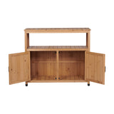 Wooden Patio Bar Table Set with Storage Light Brown
