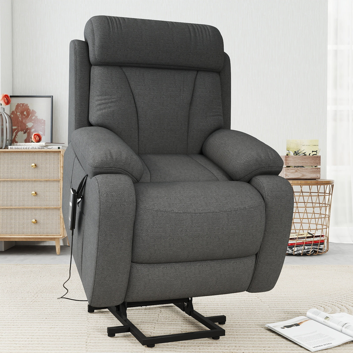 Power Lift Recliner Chair for Seniors, Dark Gray Velvet