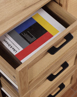 Mid - Century Style Storage Cabinet: 3 Drawers, Rattan Doors