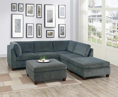 Grey Chenille 6-Piece Modular Sectional Couch L-Shape
