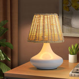 White Bamboo Woven Dimmable Desk Lamp Night Light Iron Base