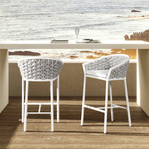 Patio Counter Stool Set of 2 - Rope & Aluminum - Optic White - 27.5"