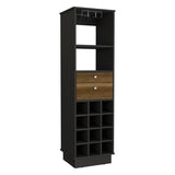 Bar Cabinet - 12-Bottle Wine Rack - Two Drawers - Black/Walnut