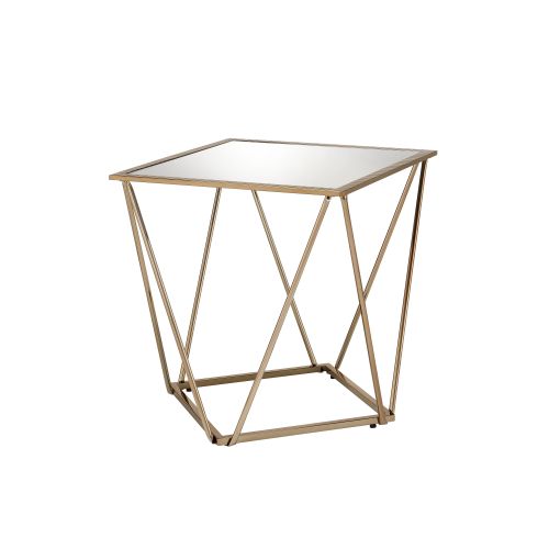 End Table - Mirrored Square Top - Champagne Gold Metal Base