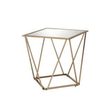 End Table - Mirrored Square Top - Champagne Gold Metal Base