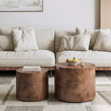 Round Solid Wood Nesting Tables Set of 2 Dark Brown