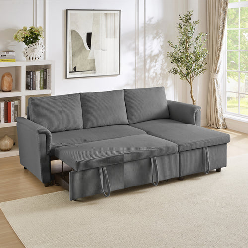 Gray L-Shaped Sectional Sofa Bed with Storage Chaise and Reclining Back