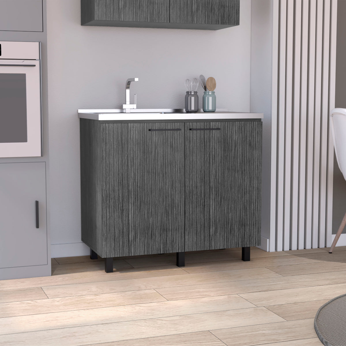 2 Freestanding Utility Base Cabinet with Stainless Steel Countertop and 2-Door