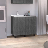 2 Freestanding Utility Base Cabinet with Stainless Steel Countertop and 2-Door