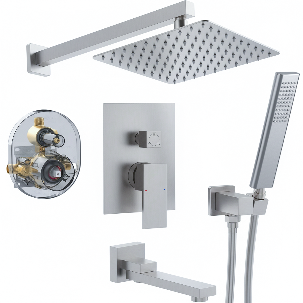 12" Brushed Nickel Wall Mount Shower System with Handheld Spray