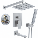 12" Brushed Nickel Wall Mount Shower System with Handheld Spray