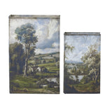 Set of 2 Decorative Book Box with Countryside Landscapes Motifs,  L:7x3x10.5' S: