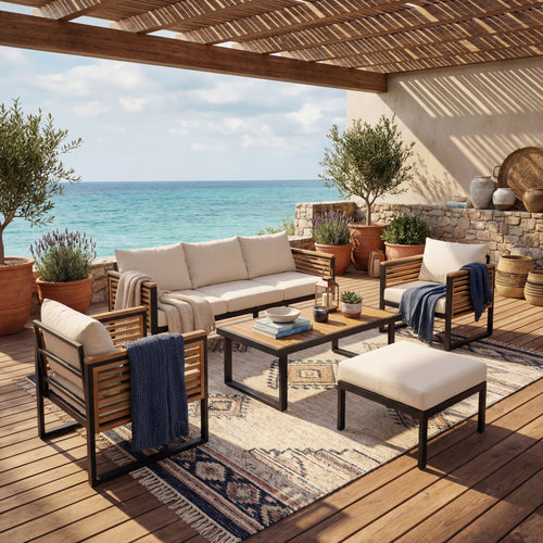 Outdoor Sofa Set 5 Piece Acacia Wood Steel Modern