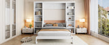 White Full Size Murphy Bed with Desk and Bookshelf, Pine Wood+MDF, 110.3''L x 79.8''W x 82''H