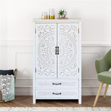 27'' Accent Tall Tower White Storage Cabinet - Rustic Wood Sideboard Pantry Cabi