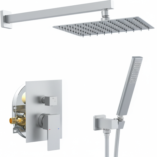 Brushed Nickel NPT Shower System with Rain Head and Handheld