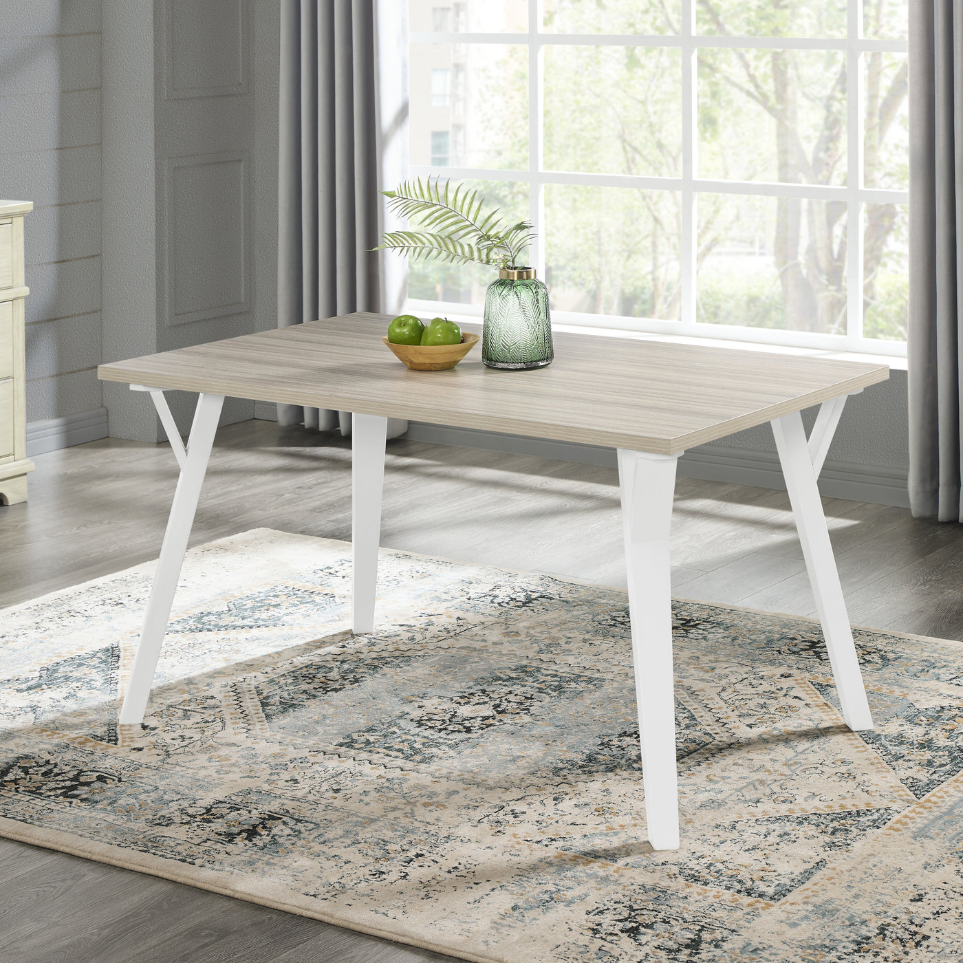 Alwynn Contemporary Rectangular Dining Table White Natural Wood