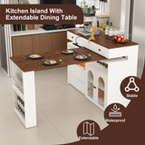 Kitchen Island with Extendable & Rotating Table, MDF with Walnut Veneer Retro De