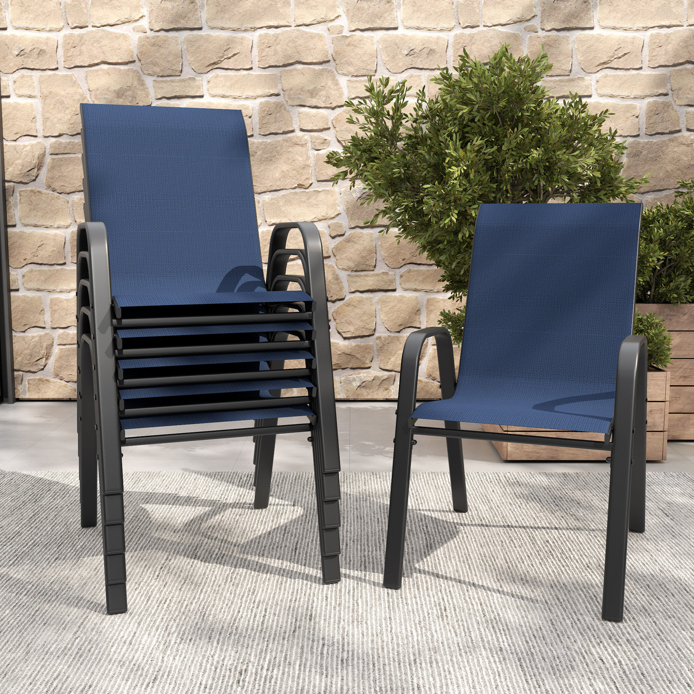 6-Piece Outdoor Dining Chairs Set, Wide Ergonomic Seat, 350 lbs Capacity per