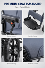Adult Wheelchair, 20-inch Ergonomic Foldable Aluminum Transport Wheelchair with