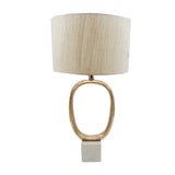 Oval Cut Out Metal Table Lamp with Cream Linen Shade 14x28.5