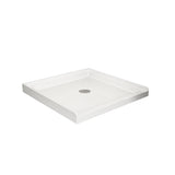 36x36 White Acrylic Shower Pan Centered Drain Tile Flanges