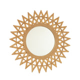 Wall Mirror Round Bamboo Hemp Rope Diamond Pattern Natural Boho 23.6 In