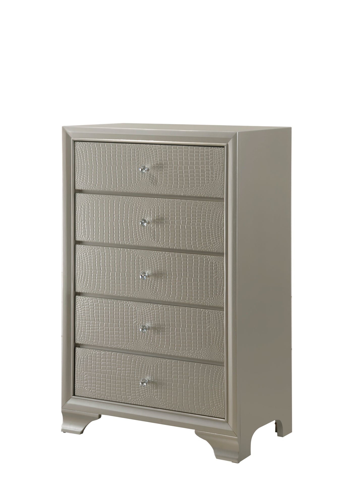 Champagne Glam Five Drawer Chest Crocodile Pattern Dresser