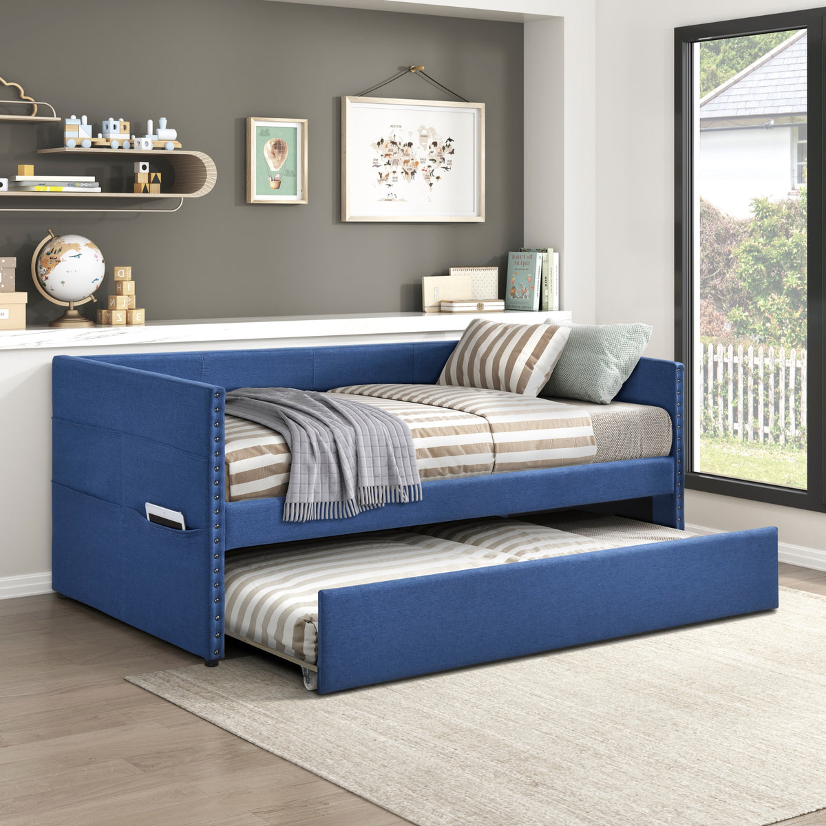 Daybed with Trundle Wood Sleeper Blue