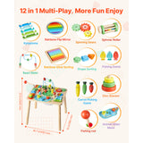 Montessori Activity Table for Toddler 1-3 Years Old, 13 in 1 Wooden Learn Activi