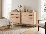 Dresser Modern Set of 2 3-Drawer Beige Particle Board Metal Legs 30.1x35.5 In