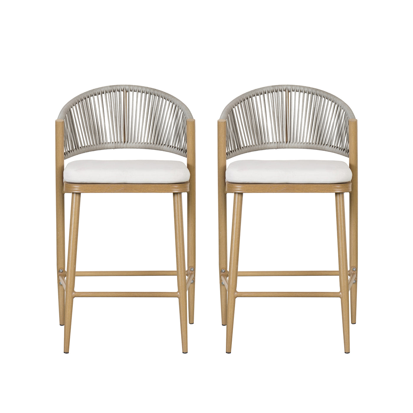 Outdoor Counter Height Aluminum Stools Set of 2 with Cushions