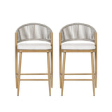 Outdoor Counter Height Aluminum Stools Set of 2 with Cushions