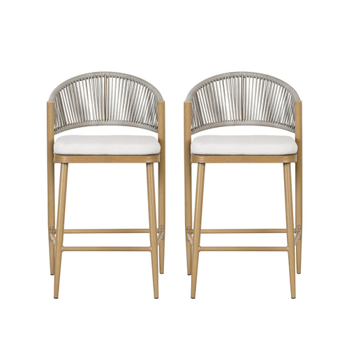 Outdoor Counter Height Aluminum Stools Set of 2 with Cushions