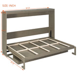 Queen Solid Wood Murphy Bed with Storage Drawers Gray
