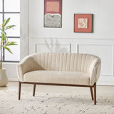 Corduroy Recessed Arm Loveseat(Beige+Walnut-65780)