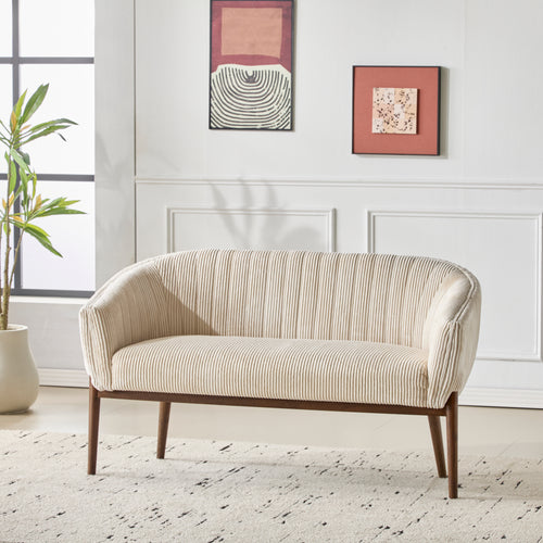 Corduroy Recessed Arm Loveseat(Beige+Walnut-65780)