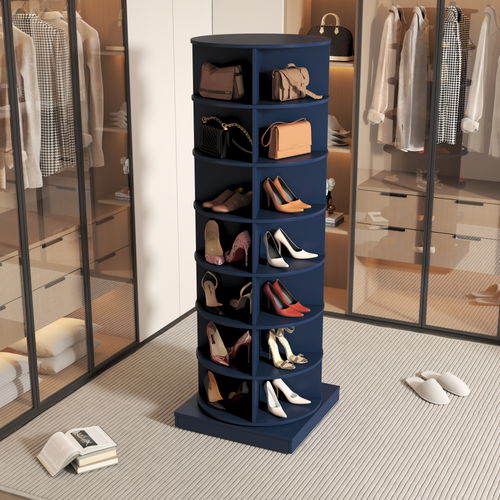 Blue 360 Rotating Shoe Cabinet 7 Tier Storage