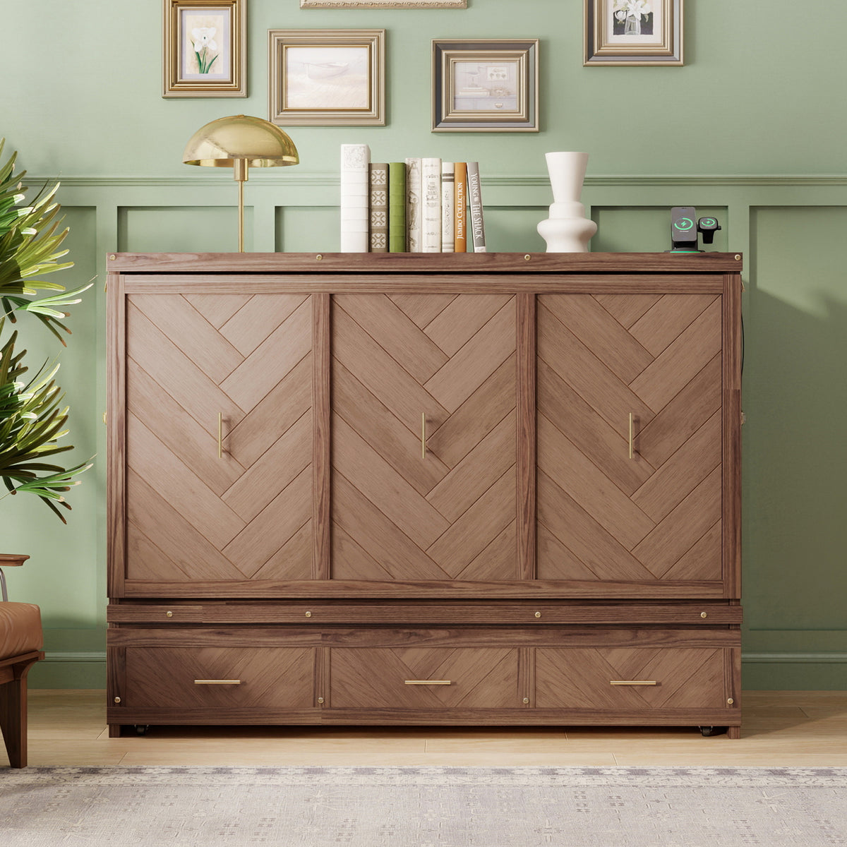 Queen Pine Murphy Bed Walnut