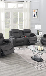 Power Motion Loveseat Contemporary Charcoal Gel Leatherette Storage
