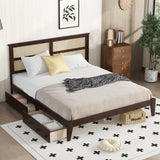 King Size Bed with Rattan Headboard and Storage Drawers