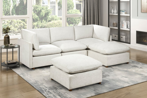 Beige Fabric 5-Piece Modular Sectional Sofa with Ottomans