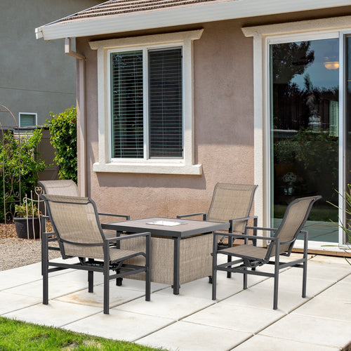 Outdoor Dining Set Steel Beige 5 Piece 4 Rocking Chairs Ice Bucket Table