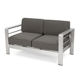 Outdoor Loveseat Aluminum Khaki Water-Resistant Cushion 56.75x27.5 In 600 LB