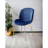 Side Chair Set of 2 - Modern - Velvet - Blue with Gold Legs - Armless