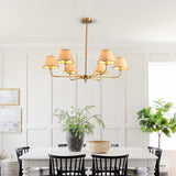 38" Gold 6-lamp Chandelier with Hand-Woven Rattan Lampshade