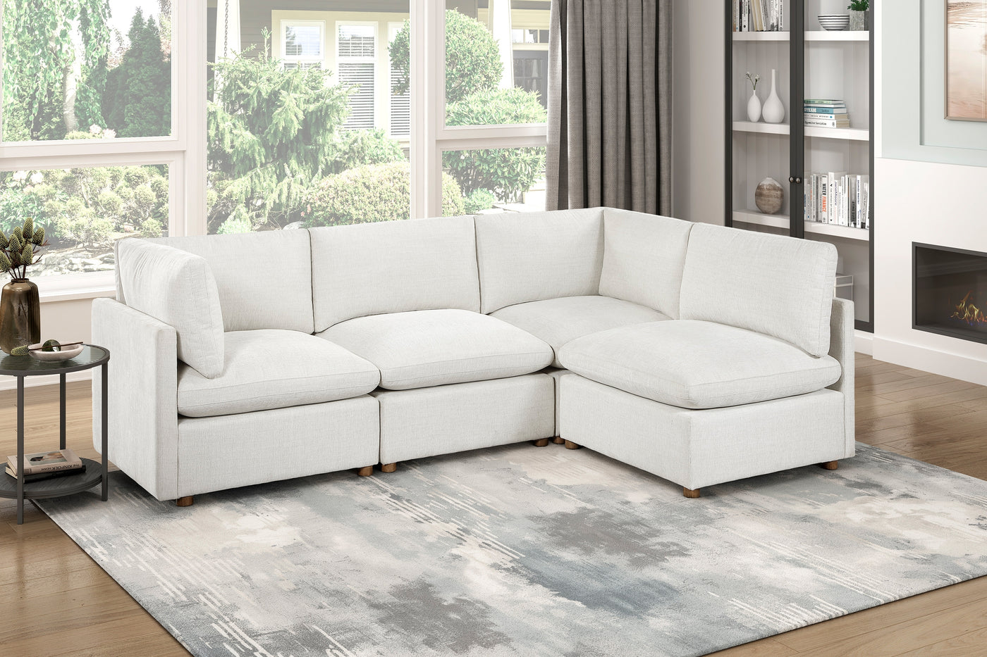 Modern Modular 4-Piece Sectional Sofa Beige Fabric
